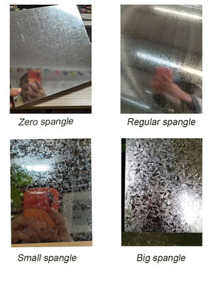 Warm gedompelde GI gegalvaniseerde stalen spoel met 30-275 g/m2 zinkcoating en gegarandeerd 0.48*1000 mm Grootte Big Spangel DX51D 80g